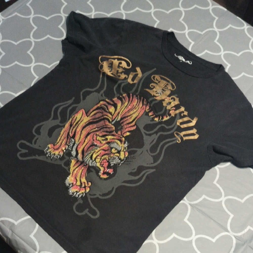 Ed Hardy Black Tee with Vibrant Tiger Design